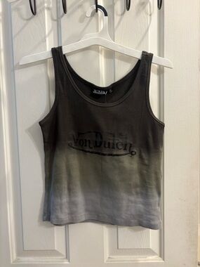 Von Dutch Black to Light Gray Ombre Ribbed Tank Top